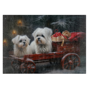 Maltese Snowy Sleigh Christmas Decor Cutting Board