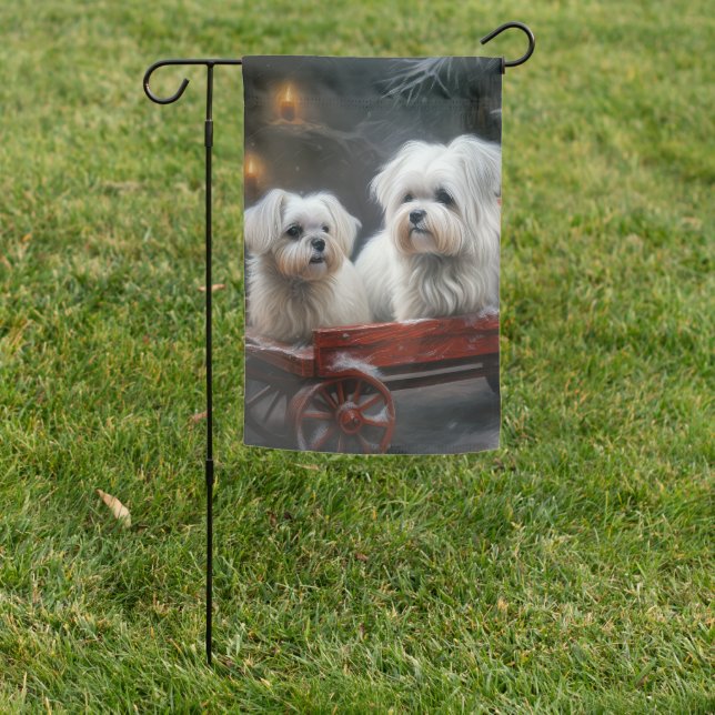 Maltese Snowy Sleigh Christmas Decor Garden Flag (In SItu)