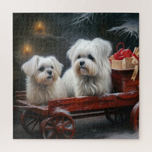 Maltese Snowy Sleigh Christmas Decor Jigsaw Puzzle