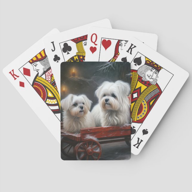 Maltese Snowy Sleigh Christmas Decor Poker Cards (Back)