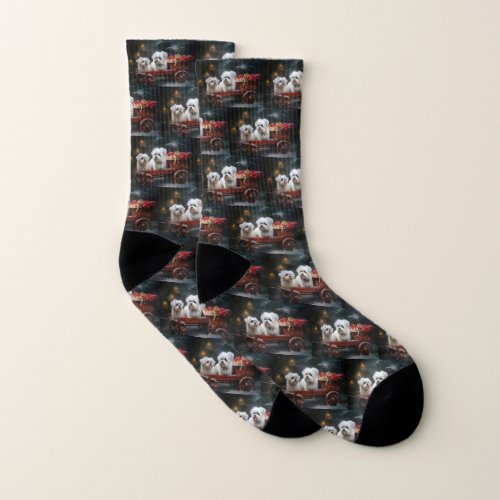 Maltese Snowy Sleigh Christmas Decor Socks