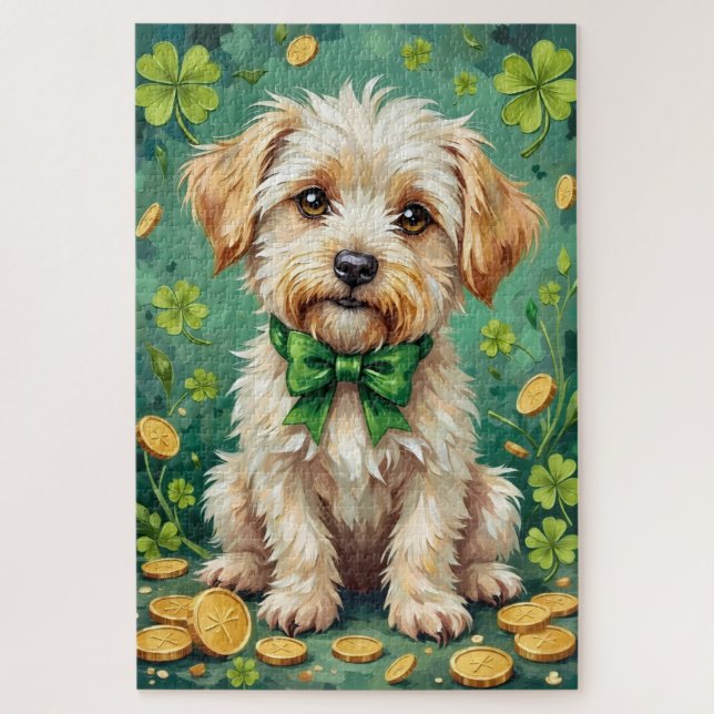 Maltese St Patrick’s Day Cute Lucky Dog Jigsaw Puzzle (Vertical)