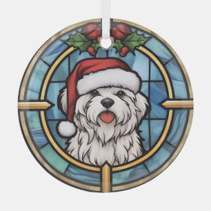 Maltese Stained Glass Christmas Glass Ornament