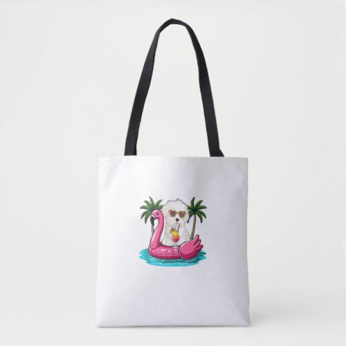 Maltese Sunglasses On Flamingo Cute Float Costume  Tote Bag