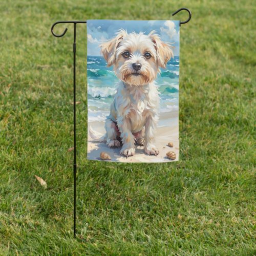 Maltese Sunny Beach Dog Art Garden Flag