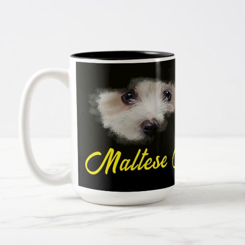 Maltese Terrier Eyes Solid Color  Two_Tone Coffee Mug