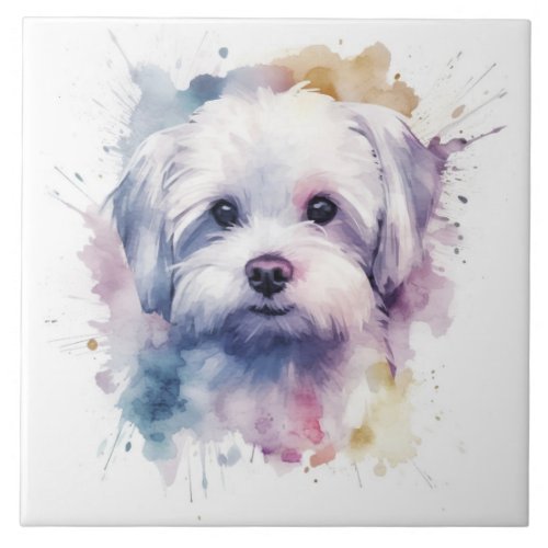 Maltese Terrier Watercolor dog pet Ceramic Tile