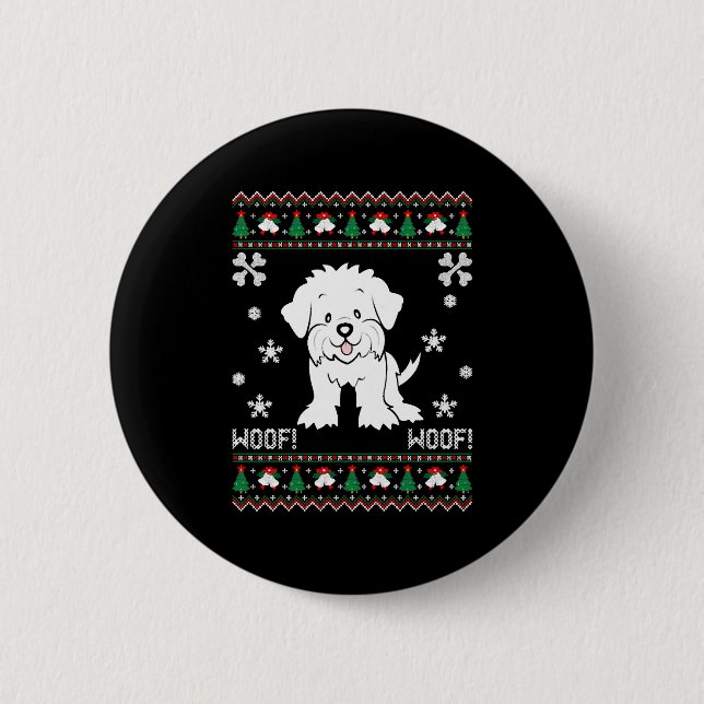 Maltese Ugly Christmas Sweater Button (Front)