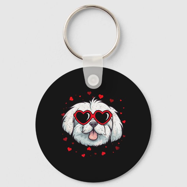 Maltese Valentine Heart Cute Dog Lovers  Keychain (Front)