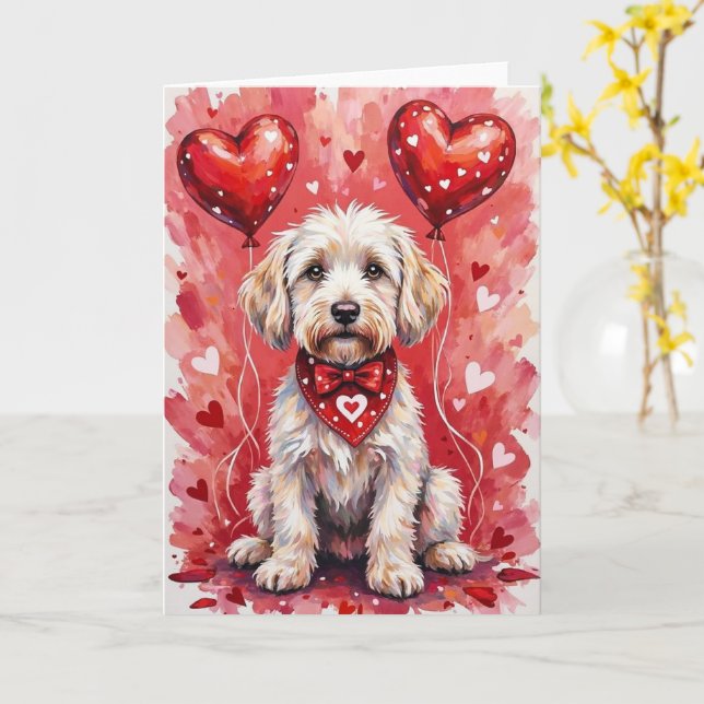 Maltese Valentine’s Day Dog with Hearts Red Card (Yellow Flower)