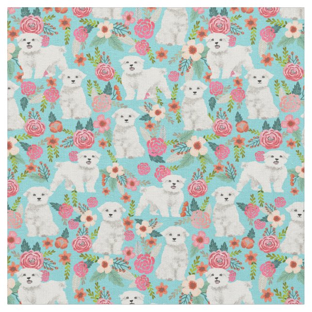 maltese vintage florals mint fabric (Close Up)