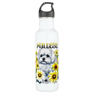 Maltese Watercolor Ai Art for Dog Owners Stainless Steel Water Bottle