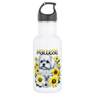 Maltese Watercolor Ai Art for Dog Owners Stainless Steel Water Bottle