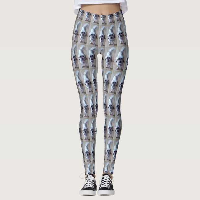 Maltese White Dog Tiled Photo Cute Leggings (Front)