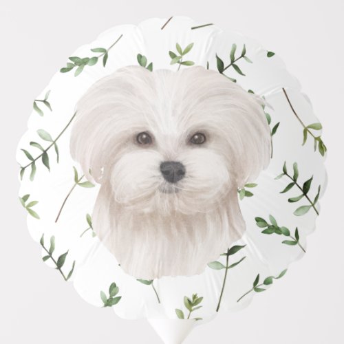 Maltese White Greenery Boho Baby Shower Balloon