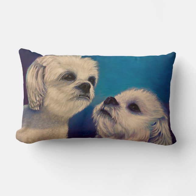 Maltese white Puppies Lumbar Pillow (Front)