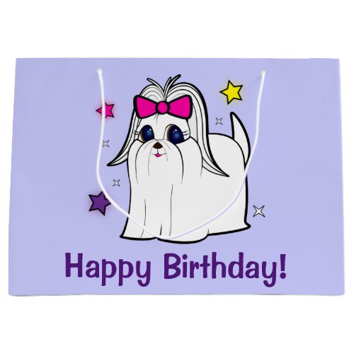 Maltese with Bow and Stars Happy Birthday Large Gift Bag