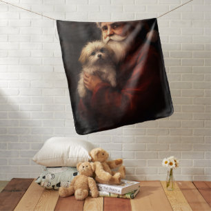 Maltese With Santa Claus Festive Christmas  Baby Blanket