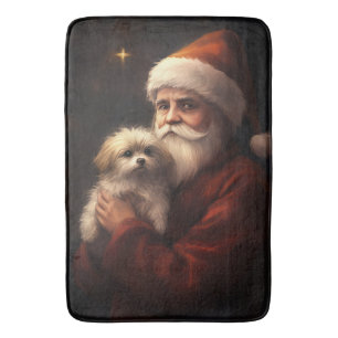 Maltese With Santa Claus Festive Christmas Bath Mat