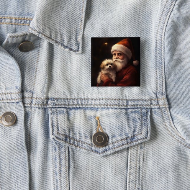 Maltese With Santa Claus Festive Christmas  Button (In Situ)