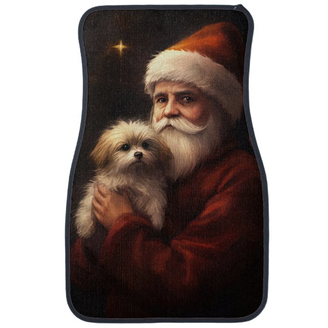 Maltese With Santa Claus Festive Christmas  Car Floor Mat (Front)