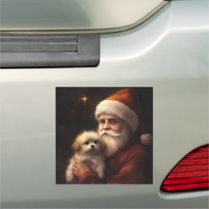 Maltese With Santa Claus Festive Christmas  Car Magnet