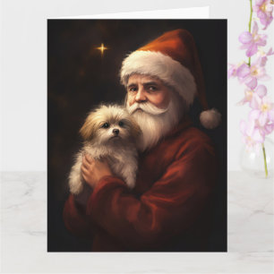 Maltese With Santa Claus Festive Christmas Card