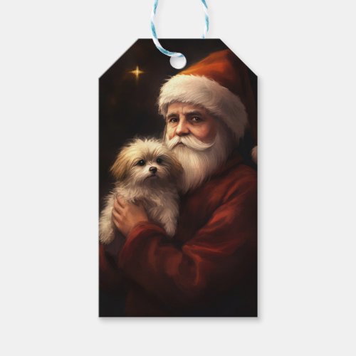 Maltese With Santa Claus Festive Christmas  Gift Tags