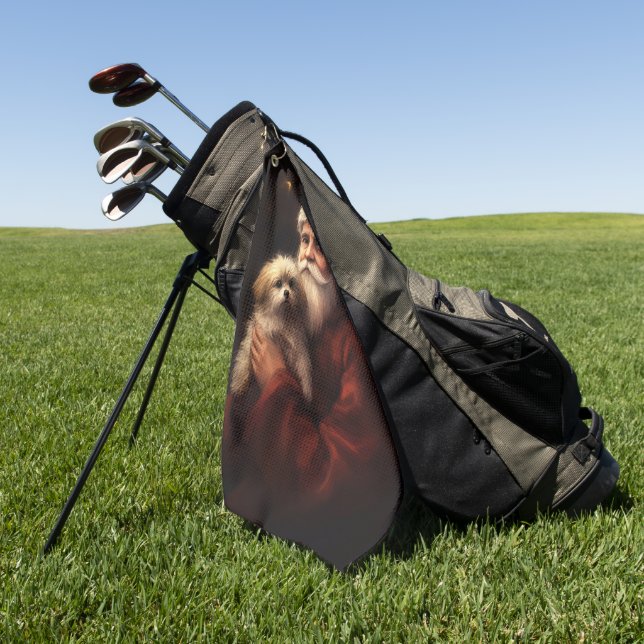 Maltese With Santa Claus Festive Christmas  Golf Towel (Green)