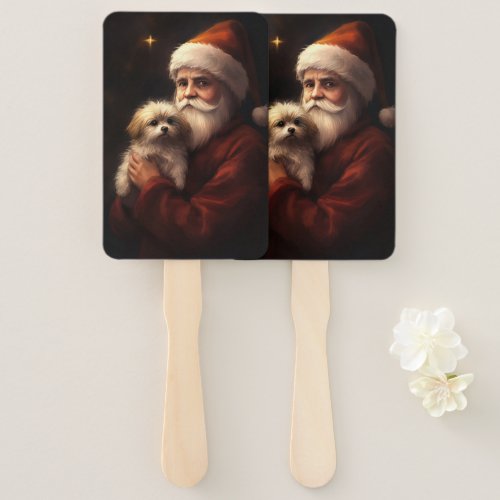 Maltese With Santa Claus Festive Christmas  Hand Fan