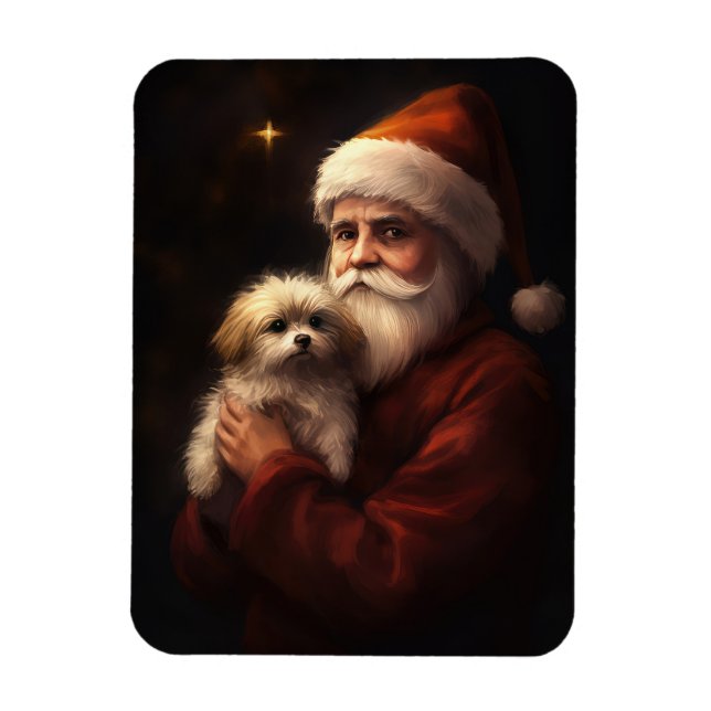 Maltese With Santa Claus Festive Christmas  Magnet (Vertical)