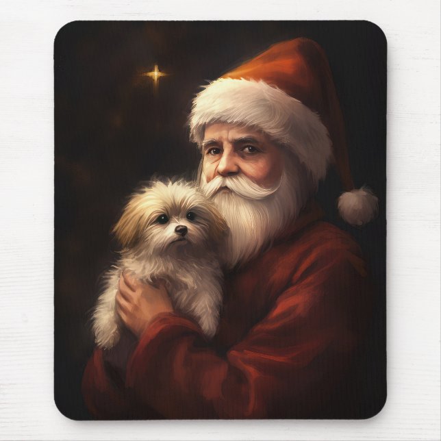 Maltese With Santa Claus Festive Christmas  Mouse Pad (Front)