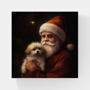 Maltese With Santa Claus Festive Christmas Paperweight