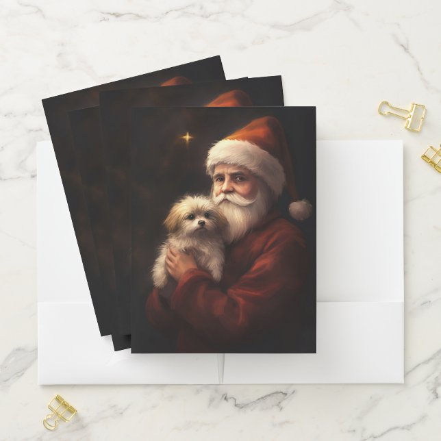Maltese With Santa Claus Festive Christmas  Pocket Folder (In Situ)