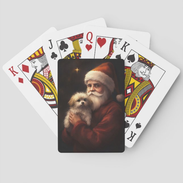 Maltese With Santa Claus Festive Christmas  Poker Cards (Back)