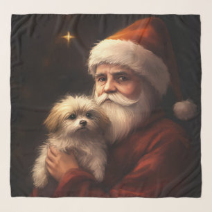 Maltese With Santa Claus Festive Christmas  Scarf