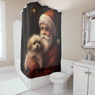 Maltese With Santa Claus Festive Christmas Shower Curtain