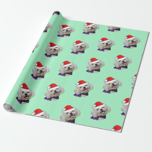 Maltese with Santa Hat Wrapping Paper