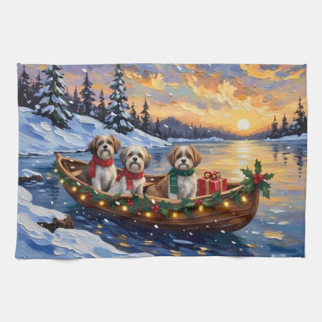 Malti Tzu Christmas Boat Holiday Kitchen Towel (Horizontal)
