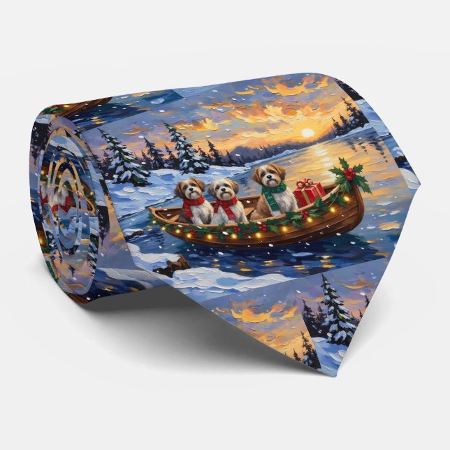 Malti Tzu Christmas Boat Holiday Neck Tie (Rolled)