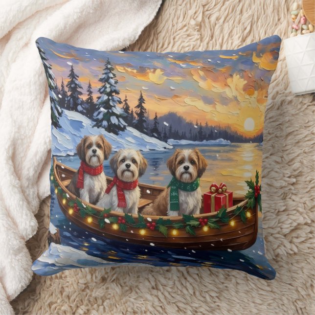 Malti Tzu Christmas Boat Holiday Throw Pillow (Blanket)