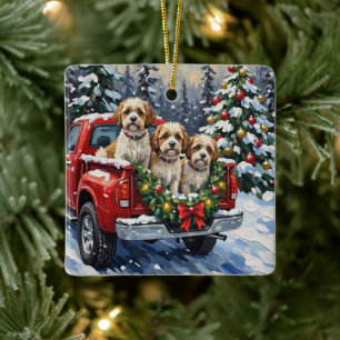 Malti-Tzu Christmas Red Truck Holiday Ceramic Ornament