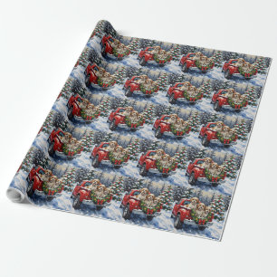 Malti-Tzu Christmas Red Truck Holiday Wrapping Paper