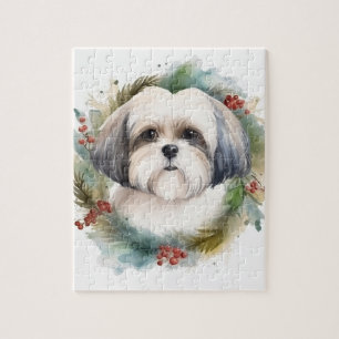 Malti Tzu Christmas Wreath Festive Pup Jigsaw Puzzle
