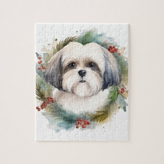 Malti Tzu Christmas Wreath Festive Pup Jigsaw Puzzle (Vertical)