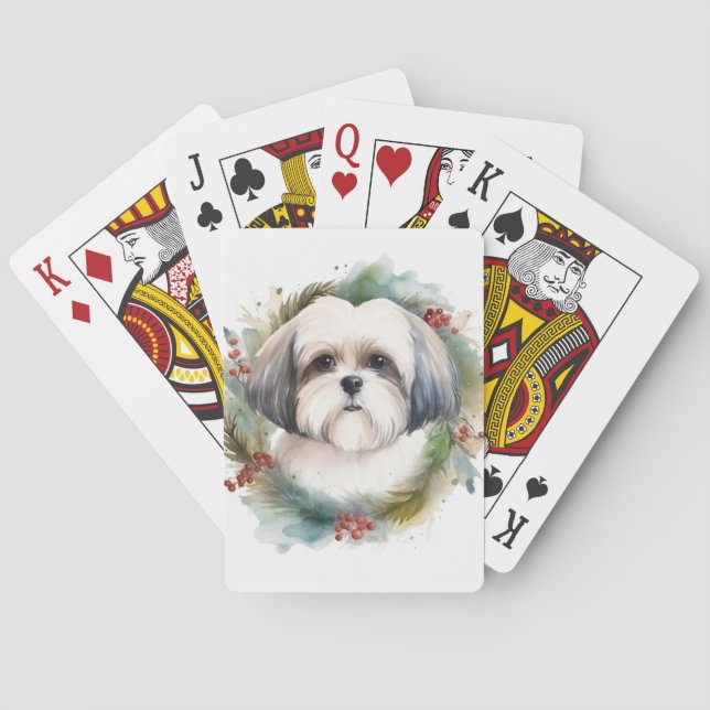 Malti Tzu Christmas Wreath Festive Pup Poker Cards (Back)