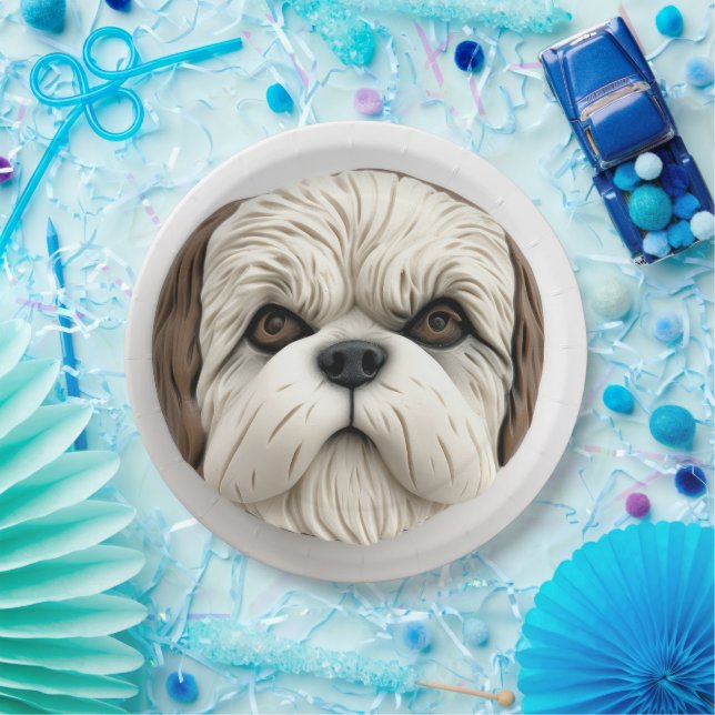 Malti Tzu Dog 3D Inspired Paper Plates (Party)
