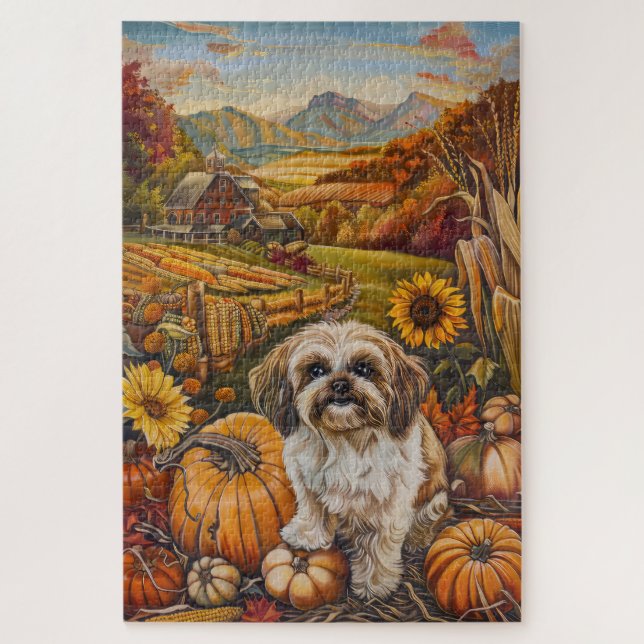 Malti Tzu Dog Autumn Harvest Thanksgiving Jigsaw Puzzle (Vertical)