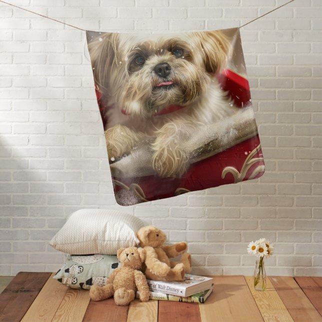 Malti Tzu Dog Christmas Festive Baby Blanket (In Situ)