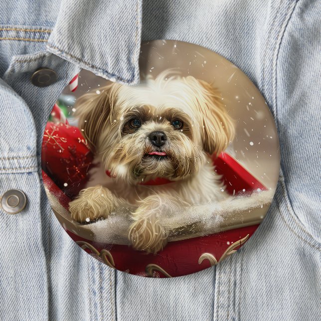 Malti Tzu Dog Christmas Festive Button (In Situ)